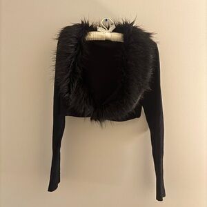 Black Faux Fur Trim Cardigan